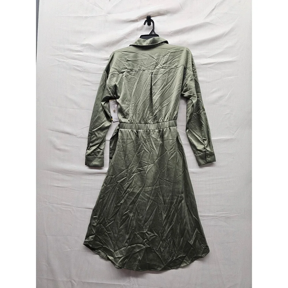 French Connection Womens Long Shirt Dress Olive Polyester Casual Size Medium